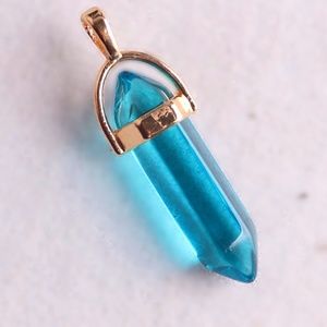 Turquoise teal aqua light blue hexagonal point w/ gold hardware pendant